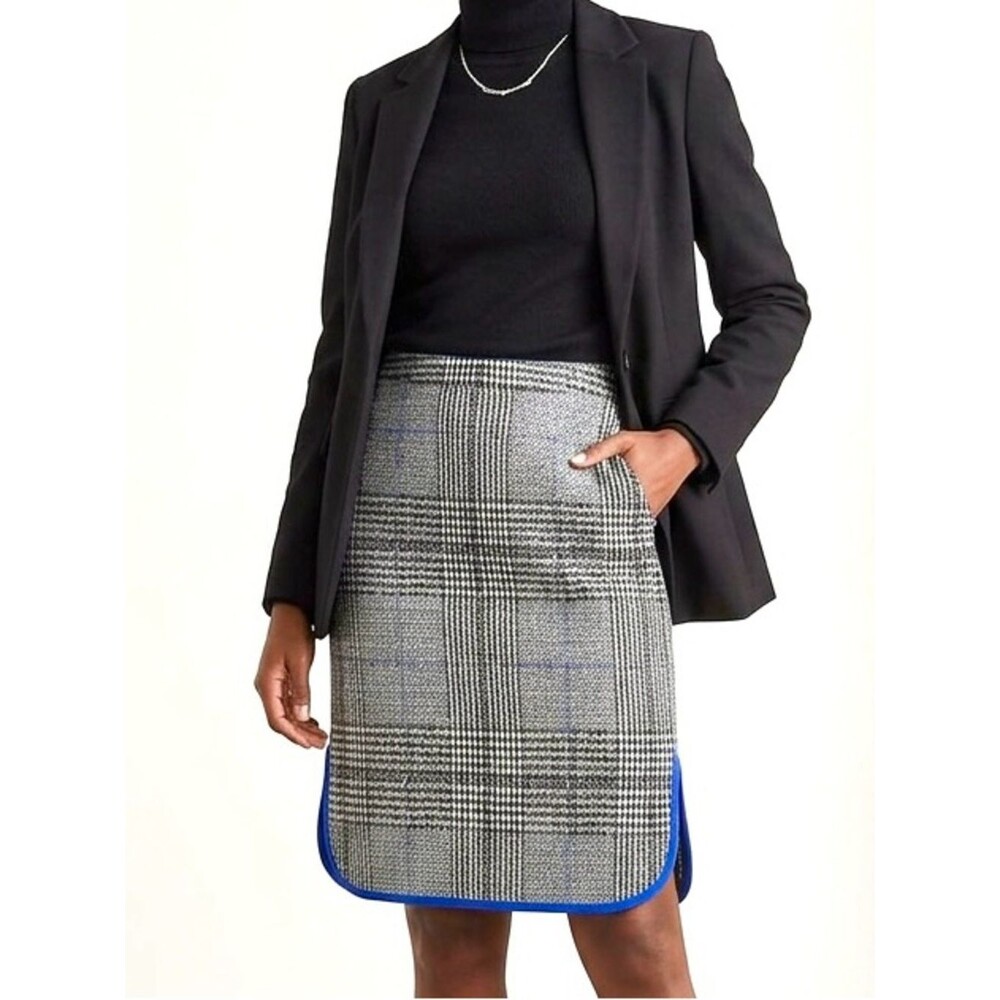 Anthropologie Maeve Ellie Plaid Midi Pencil Skirt Blue Piping Small